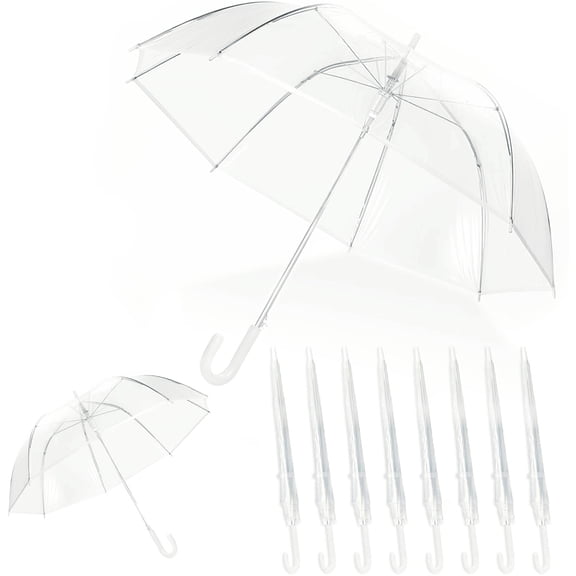 8 Pcs Clear Windproof Wedding Umbrella Set with J Shaped Handle for Outdoor Events