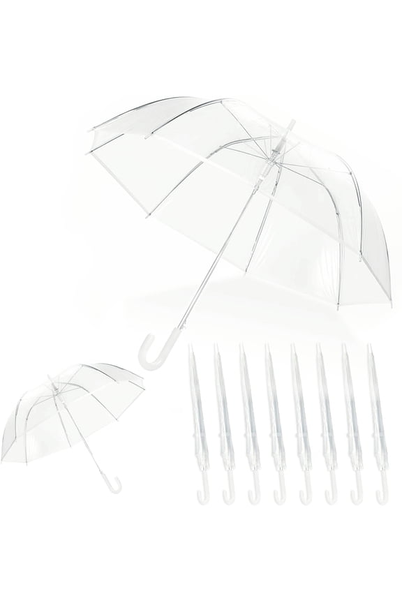8 Pcs Clear Windproof Wedding Umbrella Set with J Shaped Handle for Outdoor Events
