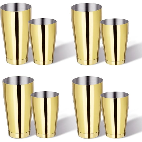8 Pcs Cocktail Shaker Boston Shaker Set Professional Bartender Kit Bar Shaker Stainless Steel Drink Bartending Martini Tin with 18oz & 28oz Mixed Alcohol Tool for Beginner(Gold)