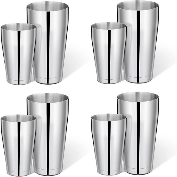 8 Pcs Cocktail Shaker Boston Shaker Set Professional Bartender Kit Bar Stainless Steel Drink Shaker Bartending Martini Tin with 18oz & 28oz Mixed Alcohol Tool for Beginner(Silver)