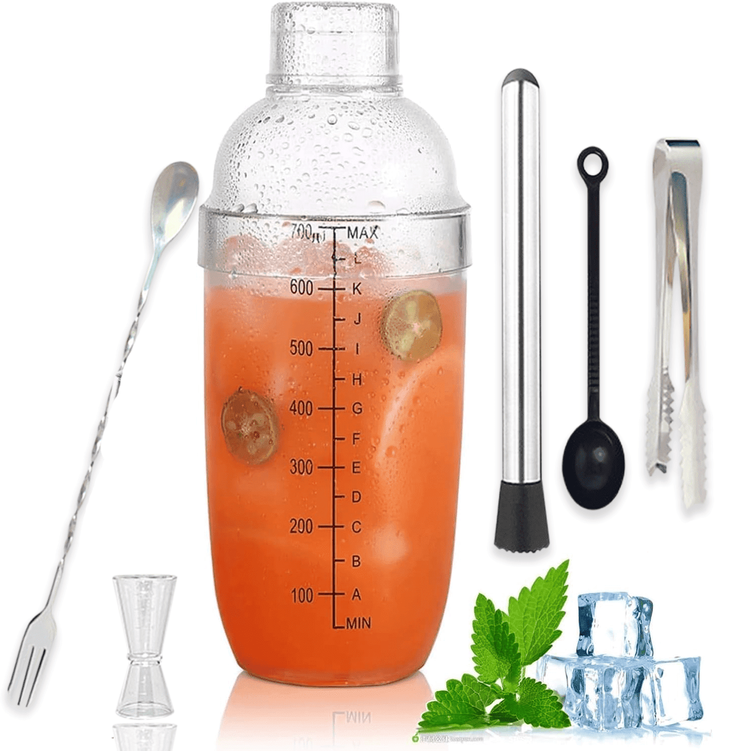 Cocktail Shaker Set of 8,Bartender Kit,24 oz Plastic Martini Shaker,Bartender Kit Gifts