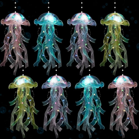 8 Pcs Colorful Jelly Fish Light Lamp Hanging Jellyfish Decorations LED Jellyfish Lantern for Birthday Under Sea Mermaid Wedding Baby Shower Ocean Theme Ceiling Bedroom Decor