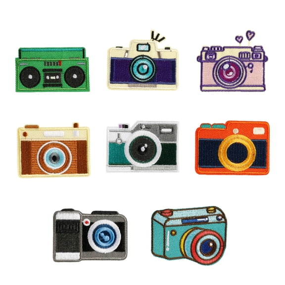 8 Pcs Cartoon Camera Embroidered Patches Colorful Iron on Patches Clothing Patches Sewing Patches for Clothes Bag