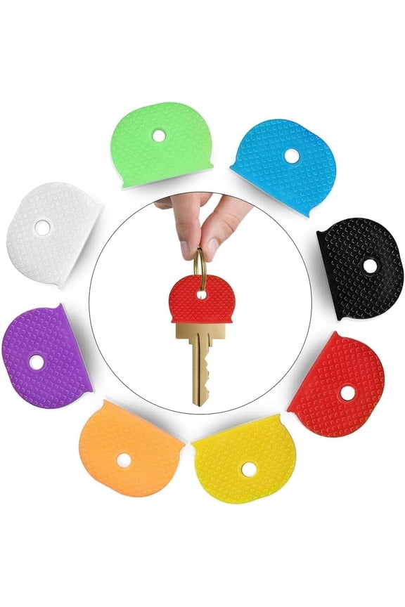8 Pcs Coloured Key Caps Key Covers, Caps Key Toppers Tags Set Flexible Key Covers Coloured Key Identifiers Caps Colour Key Caps Label For Easy Identifying House Door Keys, 8 Assorted Colors