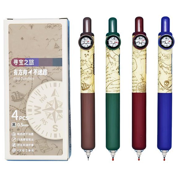 8 Pcs Compass Short Pocket Pens Thick Round Gel Pens Black Ink 2 Sets