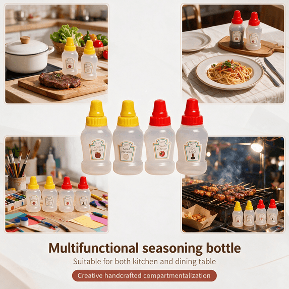 8 Pcs Condiment Squeeze Bottles, Portable Refillable Mini Ketchup & Salad Dressing Dispenser, Small Mayo Syrup Containers for Bento Box