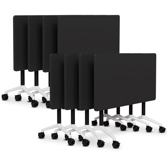 8 Pcs Conference Table, 47.2in Office Folding Conference Room Tables with Wheels Modular Flip Top Training Table for Meeting Room,Classroom (Black)