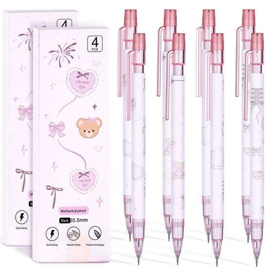 8 Pcs Coquette Pink Bear Mechanical Pencils Cute Cartoon Mechanical Pencil Kawaii Pencils Pencil for Women Office Home Suppies