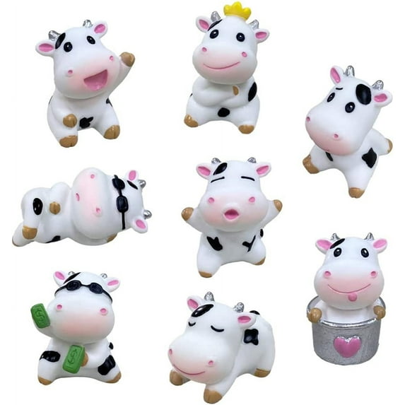 8 Pcs Cow Figures for Kids, Animal Toys Set Cake Toppers, Cow Fairy Garden Miniature Figurines Collection Playset for Christmas Birthday Gift Desk Decoration