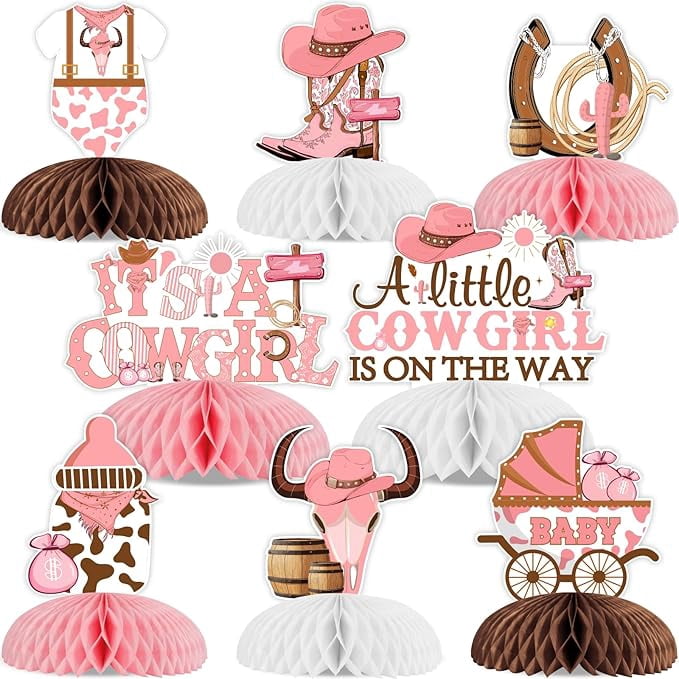 8 Pcs Cowgirl Baby Shower Honeycomb Centerpiece, Pink A Little Cowgirl ...