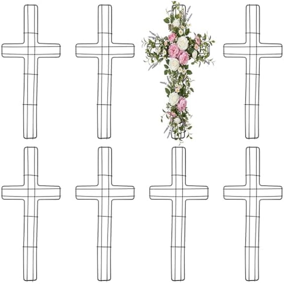 8 Pcs Cross Metal Wreath Frame 16 Inch Garden Cross Shaped Metal Wire Wreath Form for Easter DIY Craft Project Front Door Indoor Outdoor Holiday Hanging Decorations$$Home Decor, Kitchen, & Other