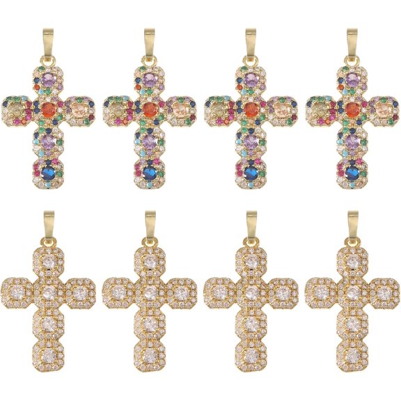 8 Pcs Cubic Zirconia Charm Pendants Brass Micro Charm Real 16K Gold Plated