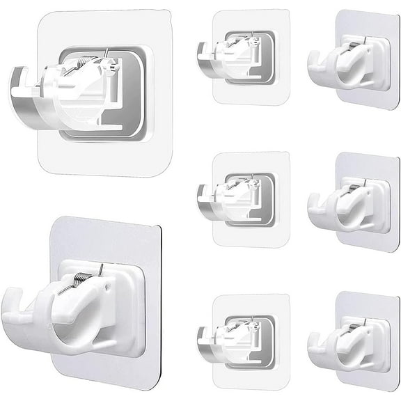 8 Pcs Curtain Ring Hooks, No Drill Curtain Rod Holder, For Fixing Window Door Shower Curtain Poles and Kitchen Towel Rod, Towel Bar Hook for Family Bathroom and Hotel (Transparent and White)