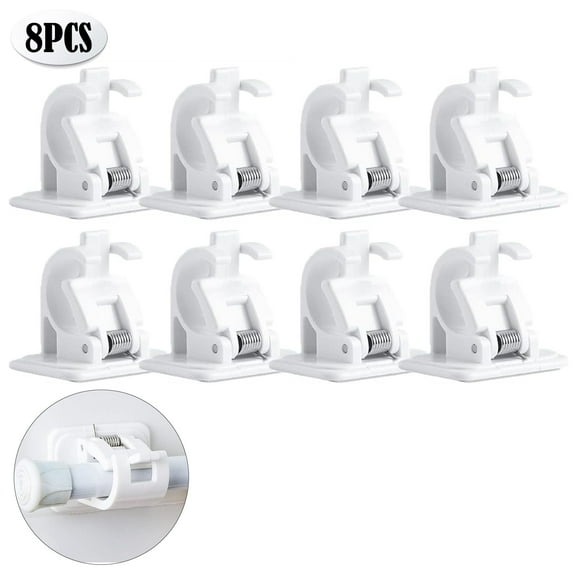 8 Pcs Curtain Rod Holder,Curtains Bracket Crossbar Hook Self Adhesive Rods Hanger, No Drill Brackets Fixing Holders, Wall Hooks Drapery Pole & Fixings for Bathroom Kitchen Home Bathroom and Hotel Use
