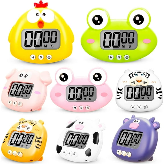 8 Pcs Cute Animal Kitchen Timer Digital Countdown Classroom Timer Magnetic Cartoon Decorative with LCD Large Visual Screen for Kitchen Cooking Classroom Whiteboard, 8 Styles