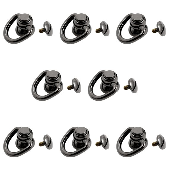 8 Pcs D Loops for Purse with Chicago Screws, Rotatable Strap Hardware, Gunmetal Solid Brass Ball Post Rivets, Purse Hardware for Bag Making for Leather Crafts, Phone Case, Gunmetal