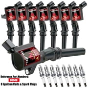 8 Pcs DG508 Ignition Coils and Spark Plugs Compatible with Ford F150 Lincoln 4.6L 5.4L V8, Black