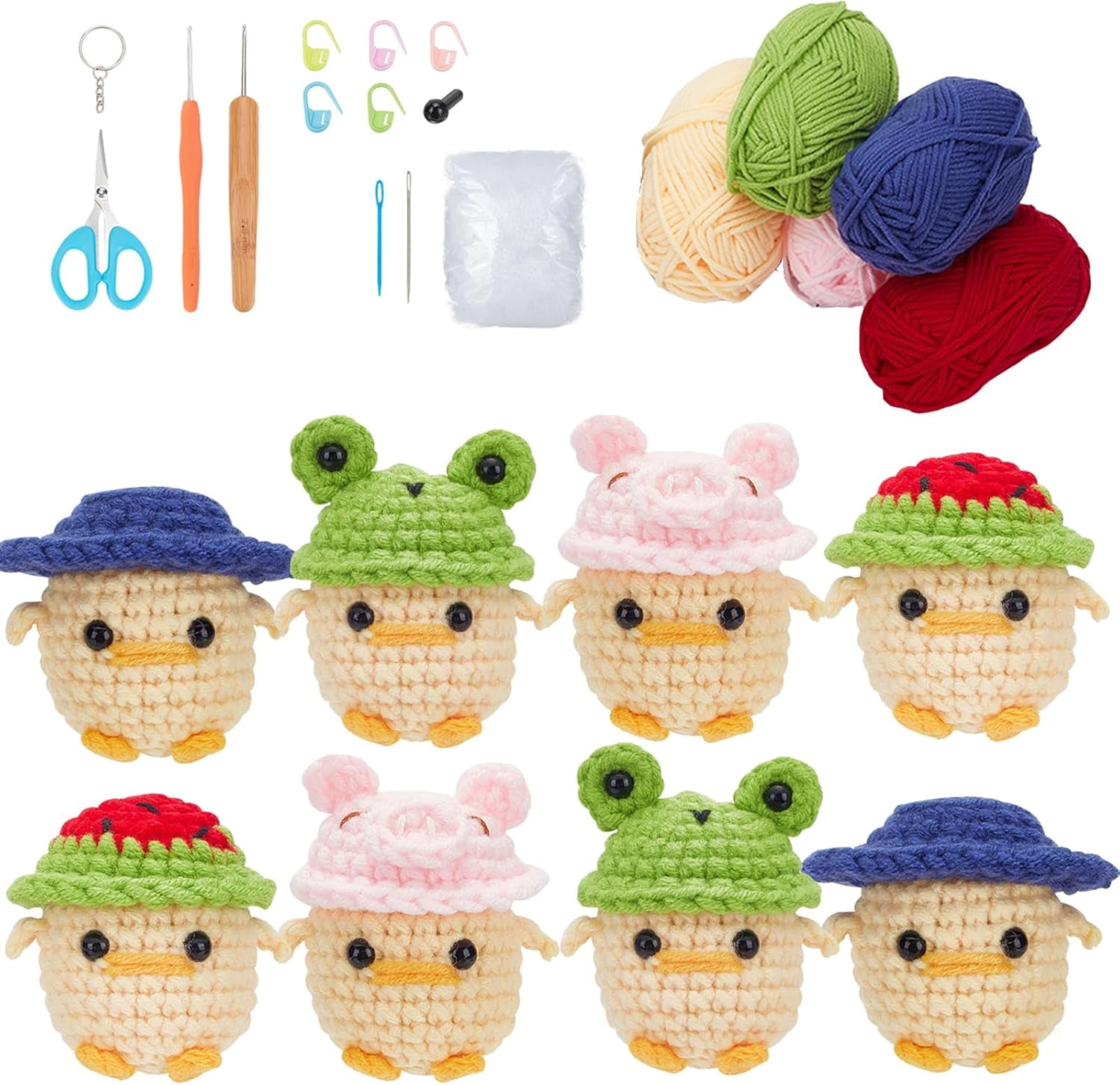 8 Pcs DIY Chick with Hat Crochet Kit for Beginner Adults Complete