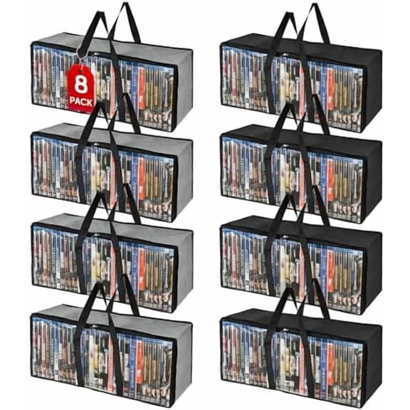 8 Pcs DVD Storage Bags, Clear PVC Plastic DVD Storage Case, CD Case Holder with Handles and Zipper, Media Holder for Blu Ray Disc, Movie Cases, Video Games Discs (Black/Grey)$$Furniture