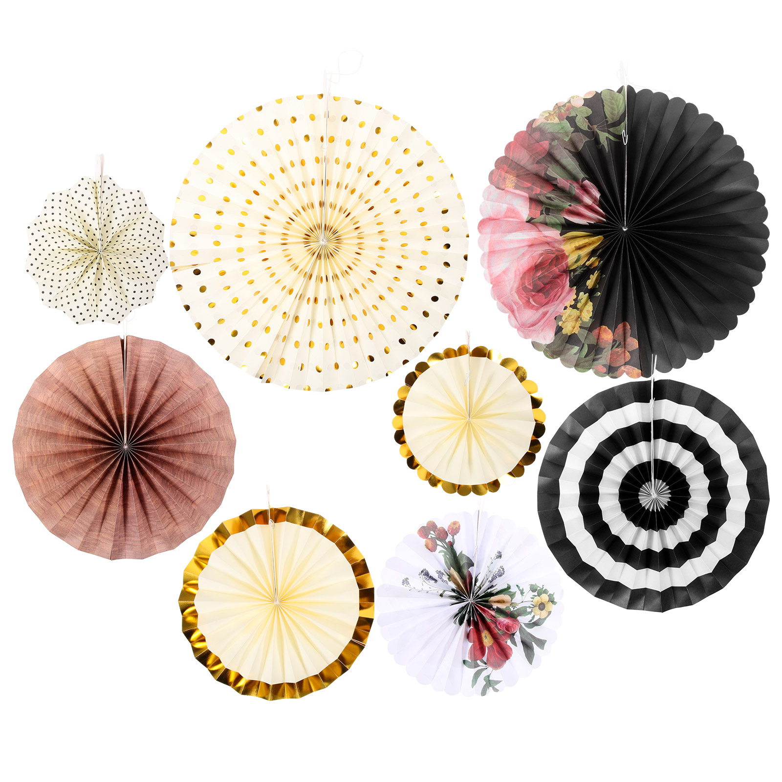 8 Pcs Decor Holiday Wedding Tissues Round Pattern Paper Fans Vintage Paper Hanging Fans Wedding