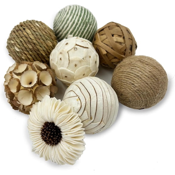 8 Pcs Decorative Balls for Home Decor,2.36 Inch Woven Wicker Rattan Balls Twig Orbs Cotton Linen Decorative Ball for Vase Filler Jar Dough Bowl