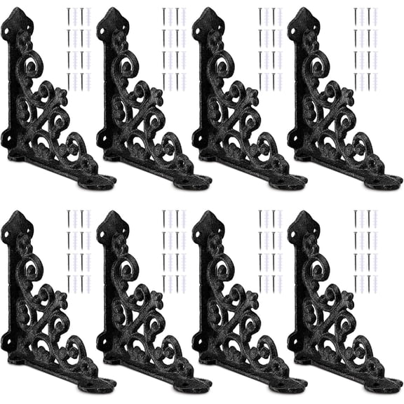 8 Pcs Decorative Cast Iron Shelf Bracket L Vintage Bracket, Black