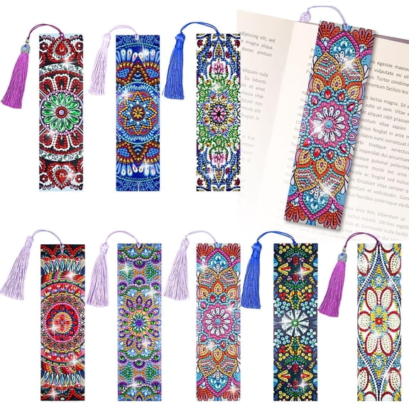 8 Pcs Diamond Painting Bookmark, Leather DIY Book Makers for Adults Book Lovers, Diamond Art Beginners, Small Diamond Art Kits, Paint by Art Crafts Supplies Gift for Girls (Mandala)