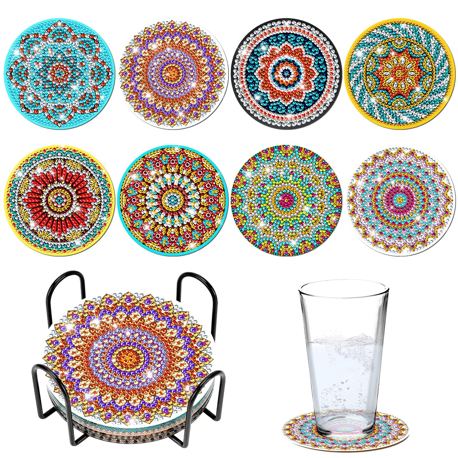 VEGCOO 8 Pcs Diamond Painting Coasters with Holder, DIY Mandala Coasters Diamond  Painting Kits for Beginners, Adults & Kids Art Craft Supplies 