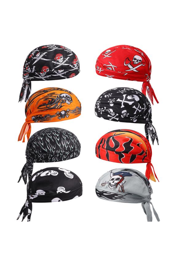 8 Pcs Do Rags Skull Caps for Men Fashion Sweat Wicking Helmet Liner Beanie Breathable Motorcycle Cycling Sports Cap Welding Cap Pirate Hat