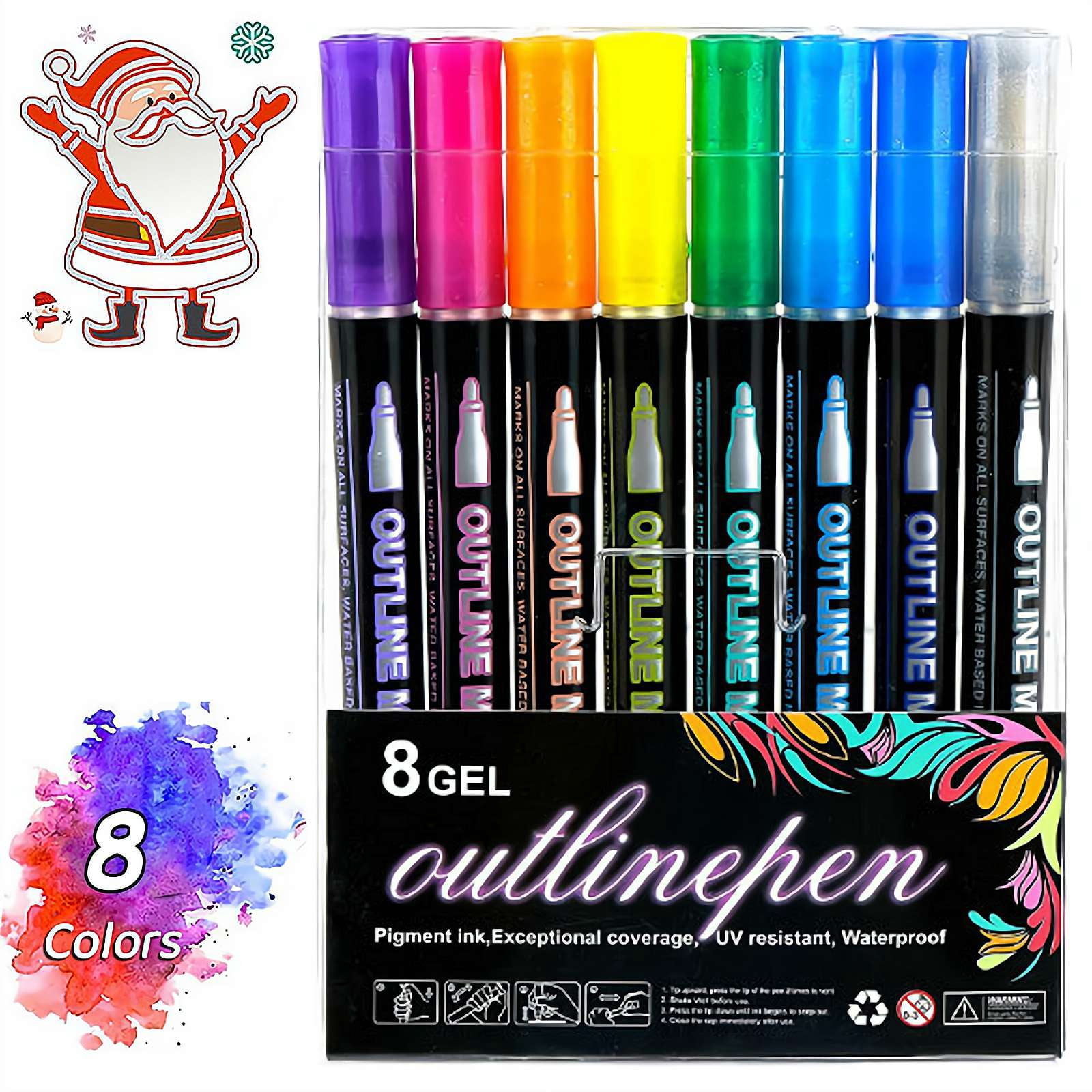 8 Pcs Double Line Outline Markers Set, 8 Colors Dual Tip Art Pens for ...