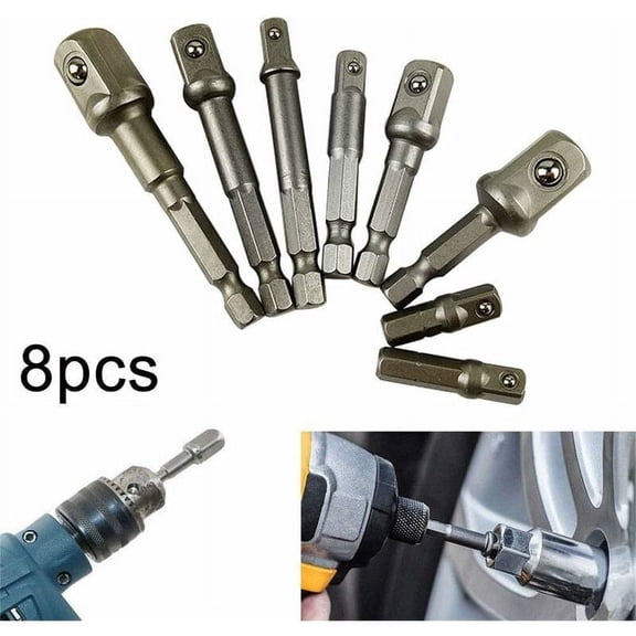 8 Pcs Drill/Impact Driver Socket Holder Adapters, Impact Drill Hex Shank Bar Set 1/4" 3/8" 1/2"