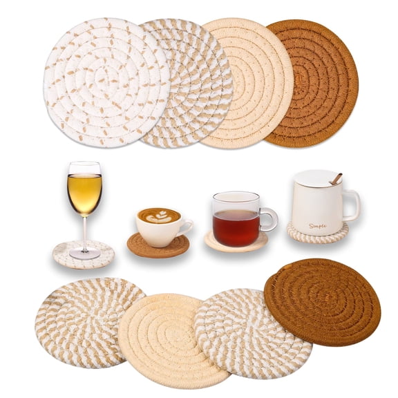 8 Pcs Drink Coasters with Holder, Smasener Absorbent Coasters for Drinks, Minimalist Cotton Woven Coaster Set for Home Decor Tabletop Protection Suitable for Kinds of Cups, 4.3 Inches