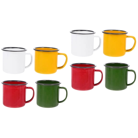 8 Pcs Retro Enamel Coffee Cups Set, Espresso Tea Mugs for Home, Vintage Style Old Fashioned Drinking Glasses