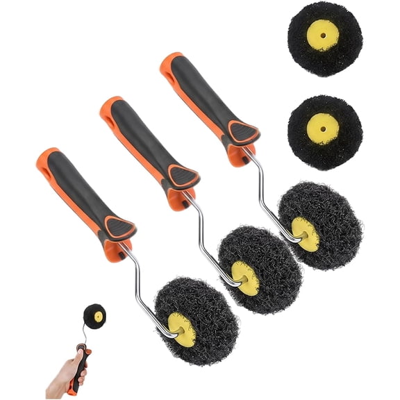 8 Pcs Drywall Corner Roller Kit, 4 Inch Corner Paint Roller Tool with 11 Inch Handle, Drywall Mud Roller for Spreading Joint Compound and Putty