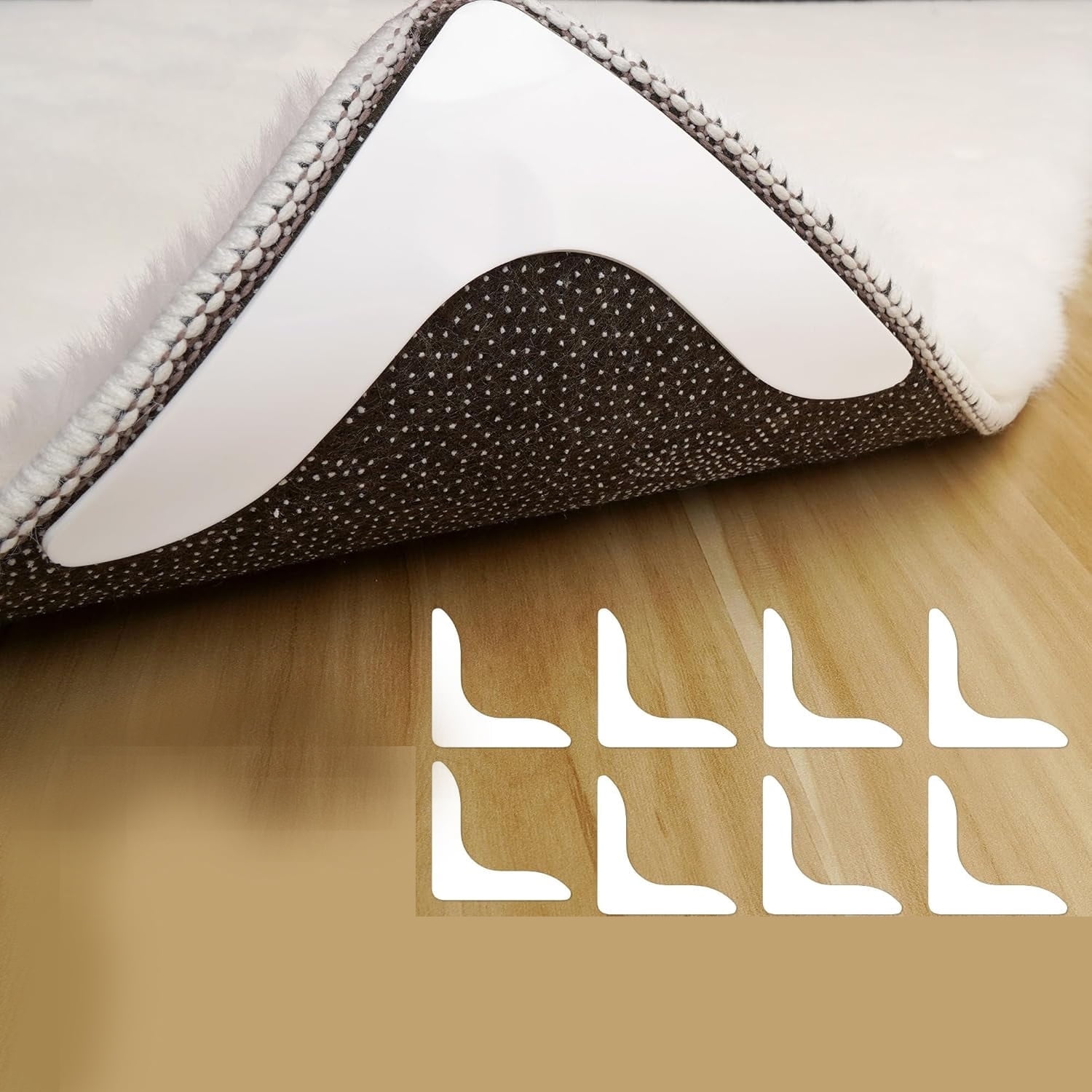 8 Pcs Dual Sided Washable Removable Rug Stopper for Area Rug, Non Slip ...