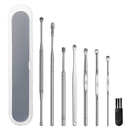 8 Pcs Ear Pick Earwax Removal Kit Ear Cleansing Tool Set Ear Curette Ear Wax Remover Tool with Cleaning Brush and Storage Box