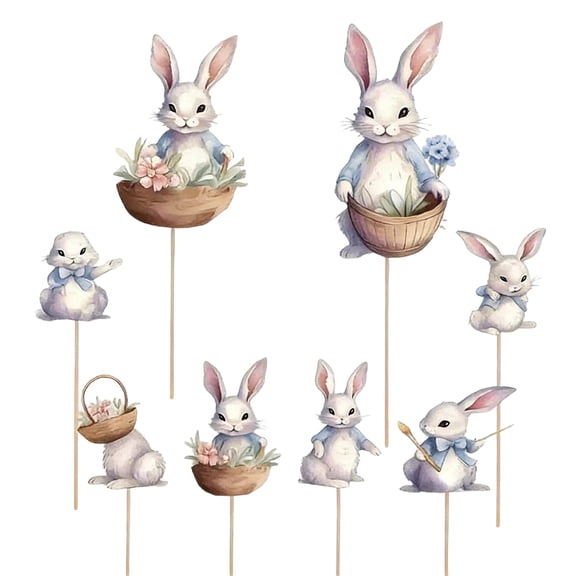 8 Pcs Easter Bunny Cupcake Toppers Rabbit Cake Picks Happy Easter Spring Party Cake Decorations Dessert Table Supplies