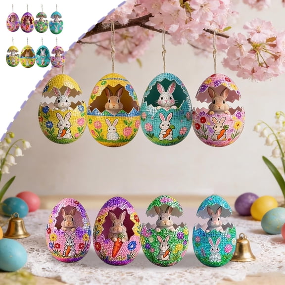 8 Pcs Easter Wooden Ornaments, Colorful Hanging Eggs Ornaments, Mini Signs Hanging Spring Decoration for Home, DIY Craft, Holiday Party Decor