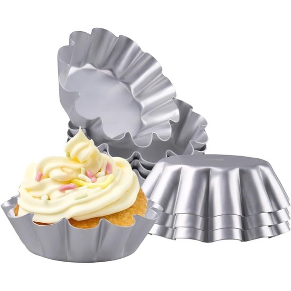 8 Pcs Egg Tart Molds, 4.72 Inch Aluminum Mini Tart Pans, Nonstick & Reusable Fluted Baking Mold for Cupcakes, Muffin, Cake, Pies, Quiche, Cheesecakes