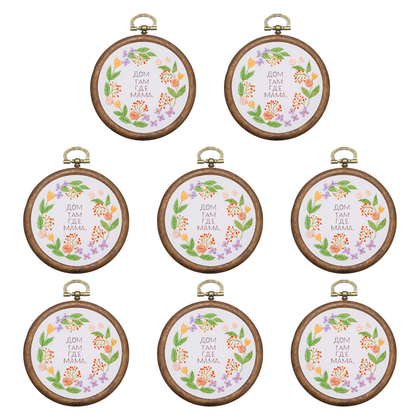 8 Pcs Embroidery Hoop Frame, Imitated Wood Round Cross Stitch Hoops with Metal Ring for Embroidery DIY Craft Sewing Wall Decor (3.15 Inch White & Brown)