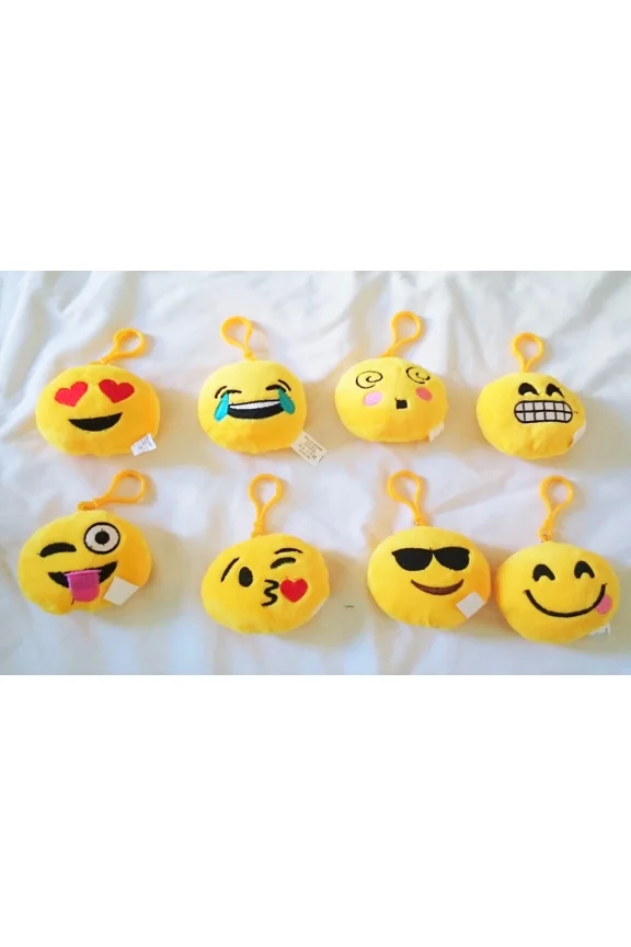8 Pcs Emoji Angry Poop 3.5" Face Plush Keychain Emoticon Accessory Party Favor