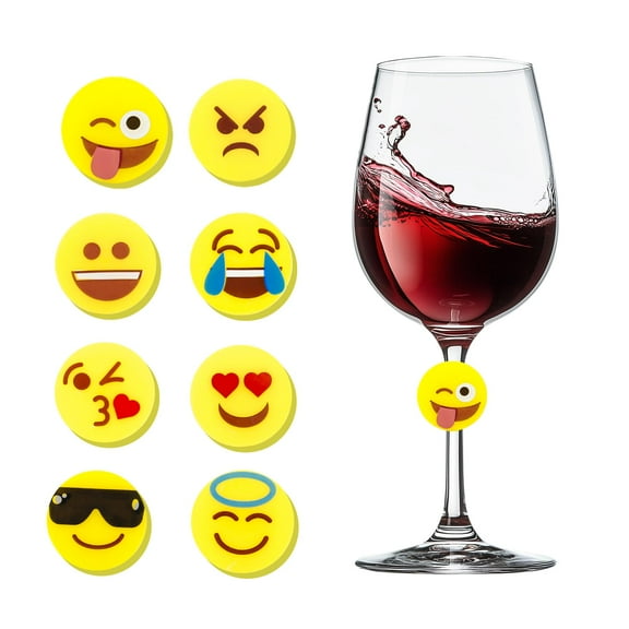 8 Pcs Emoji Drink Marker Resuable, Wine Glass Charms Funny Icons Decorative Drink Tags,  Party Gift for Kids, Personalized Your Life, Removable & Washable, for Bachelorette Birthday Wedding Party