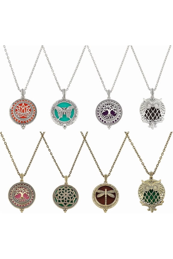 8 Pcs Essential Oil Diffuser Pendants Alloy Aromatherapy Charms Necklace Bulk Blend Perfume Diffuser Necklace Set
