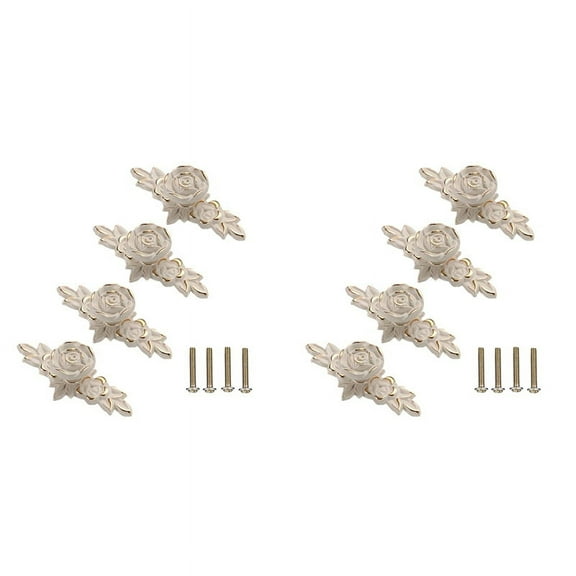 8 Pcs Euro Roses Cabinet Knobs with Backplate, Flower Drawer Pull Handles for Dresser Vanity Nightstand Cupboard