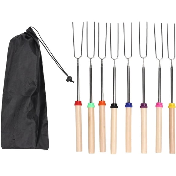 8 Pcs Extendable Marshmallow Roasting Sticks With Wooden Handle - 32 Inch Smores Skewers For Camping And Outdoor Fun