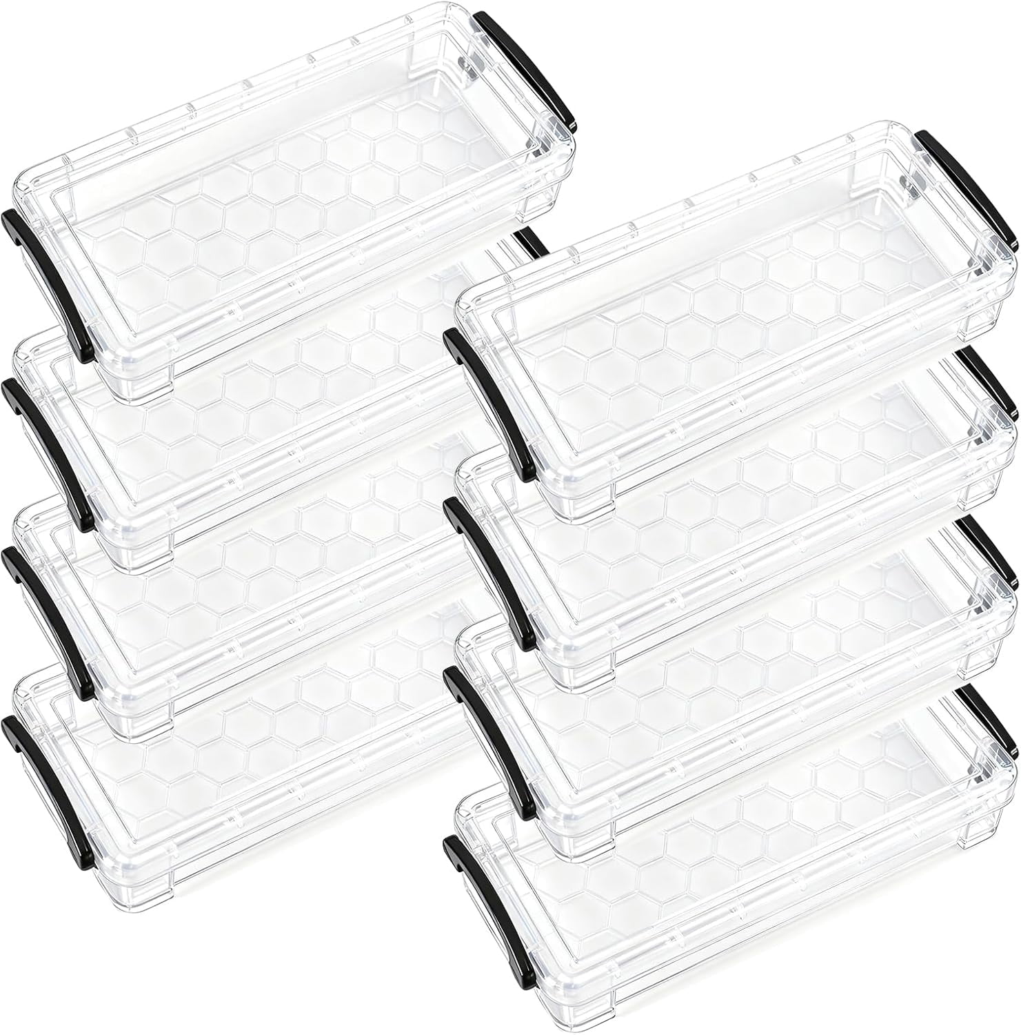 8 Pcs Extra Large Pencil Box, 8.5 x 4 1.6 Inch Plastic Clear Crayon Box with Snap Lid, Stackable Drawing Tools Container, Office Supplies Organizer for Pens, Crayon, Craft (Clear)