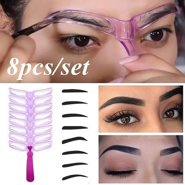 8 Pcs Eyebrow Stencils with Handle and Strap Washable Reusable Eyebrow