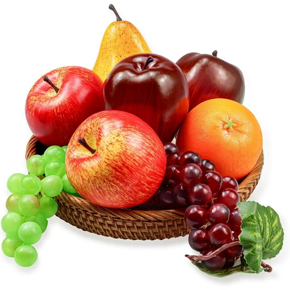 8 Pcs Fake Fruit Pack, Artificial Fruit Set for Decoration Home, Simulation Fruit Props for Party Decoration Kitchen Dining Table Display, Lifelike Faux Fruits Apple Grape Orange Pear
