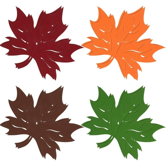 8 Pcs Fall Maple Leaf Placemats Thanksgiving Harvest Maple Leaf Shaped Placemats Felt Non-Slip Heat Resistant Table Mats Coasters Tablecloth for Autumn Fall Home Dinner Decorations