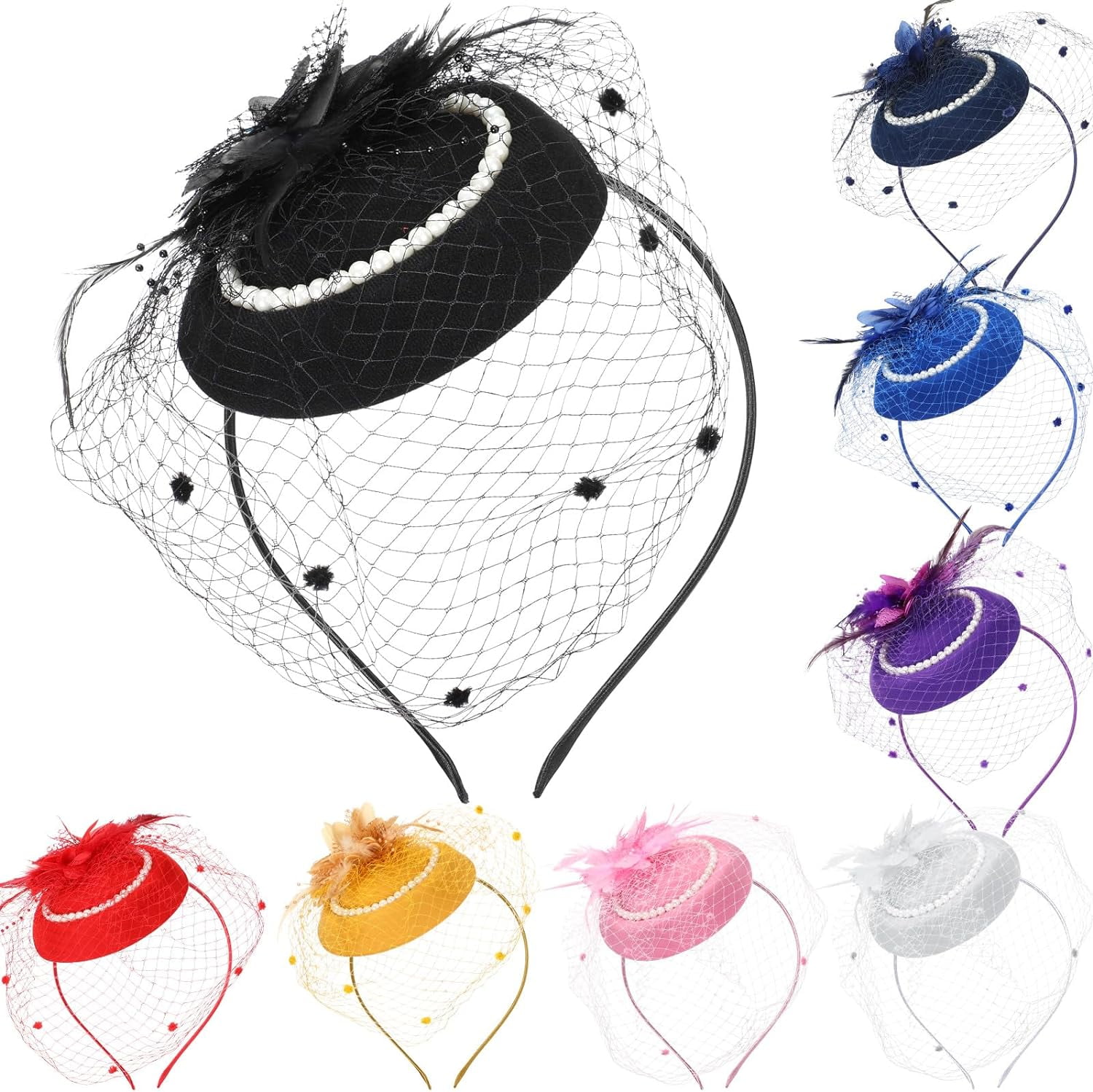 9872 Fascinators Hat Set For Women Tea Party, Vintage Pillbox Clip Amazon.com: Fascinator High Tea Hat Women main image 3